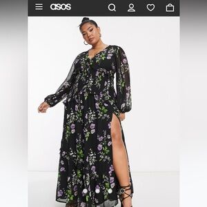 ASOS DESIGN Curve buttonup pintuck maxi dress black floral print, plus size 18